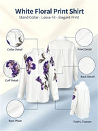 Modigirl 2025 Summer Spring Casual White Shirts for Women Long Sleeves Urban Elegant Stand Collar Woman Flower Print Blouse Tops - Matrix-studios.com