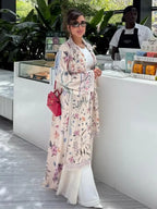 Eid Women Abaya Flower Print Open Cardigan Scarf Party Dress Muslim Long Sleeve Jalabiya Ramadan Abayas Kaftan Arab Long Robe - Matrix-studios.com
