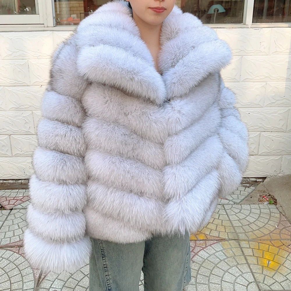 QUEENTINA Winter New Women's Real Fox Fur Coat With Collar Overcoat Leather Female Natural Plus Size - Matrix Studios