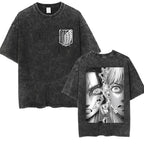 Anime Attack on Titan Vintage Washed Print T-shirt Mikasa Ackerman Eren Jaeger Wings of Freedom Logo Mens Summer Cotton T-shirts - Matrix Studios