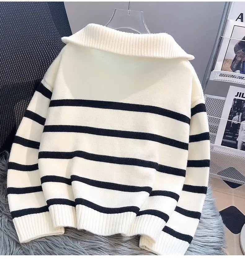 Sweater pullover women Spring and Autumn underwear New zipper stripe underlay short style popular premium sweater female - Matrix Studios