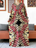 2026 Long Sleeve Embroidered V-Neck Cotton Women Loose Abaya Boho Maxi Dress Casual Fashion Dress African Vestidos - Matrix-studios.com