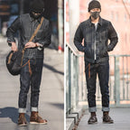 Maden Vintage 14oz Selvedge Raw Denim Jeans Horsehair Leather Patch Straight Fit Jeans Men's Spring and fall Paris Buckle Pants - Matrix Studios