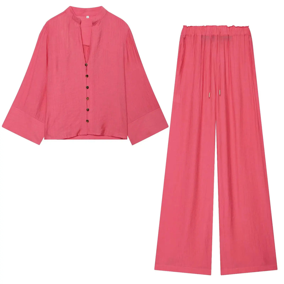 TFAFXY 2026 Sprinf Women Sets Wrist Sleeve Patchwork Loose V-neck Shirt Oversize Blouse Wide Leg Pants Suits Outfits - Matrix-studios.com