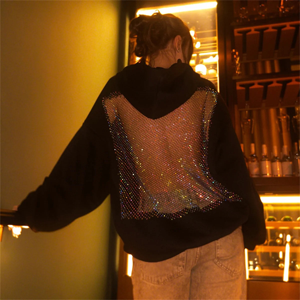 Women's Fashion Translucent Pullover Sweatshirt American Gothic Sexy Hollow Mesh Hoodie Y2K Clothes Casual Long Sleeves Jacket - Matrix Studios