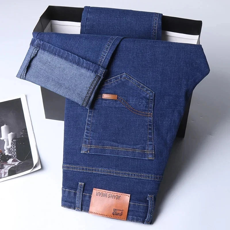 Men Fashion Straight Jeans mens 2026 New Stretch Slim Fit Pants Comfortable Soft Business Denim Trousers Male Brand Clothing - Matrix Studios