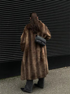 Woman Mixed Color Long Faux Fur Coat Fashion Lapel Collar Full Sleeve Loose Overcoat 2025 Winter Lady Warm High Street Outwear - Matrix Studios