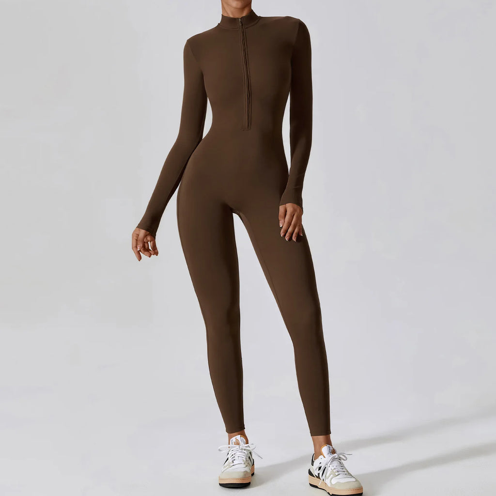 Yoga Boilersuit Long Sleeved Women's Sportswear Gym Zipper Jumpsuits Workout High-intensity Fitness One-piece Skin-tight Garment - Matrix-studios.com