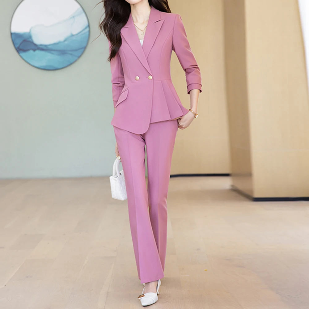 ZJYT Elegant Commuter Blazer Pants Set for Woman 2 Pieces Matching Sets Autumn 2026 Office Lady Work Jacket and Trousers Suit - Matrix-studios.com