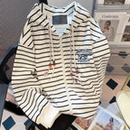 2000S American Vintage Striped Loose Long Sleeve Hooded Sweatshirt Y2k Subculture Casual Zip Up Hooded Cardigan Harajuku Coats - Matrix Studios