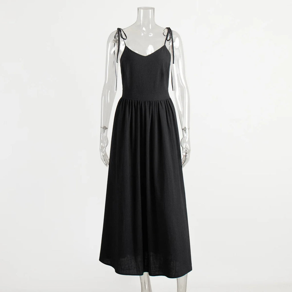 Bornladies Spring Summer Beach Style Women Dress Vintage Loose A-line Sling Dress Sexy Hot Girl 100% Cotton V-neck Dress - Matrix-studios.com