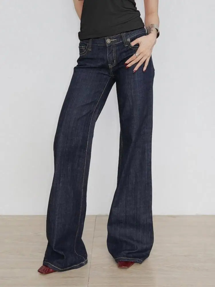 Women's Slim Fit Flared Jeans Y2K Vintage Low Rise Stretch Denim Pants with Embroidery Distressed Style for Everyday Outfits - Matrix-studios.com