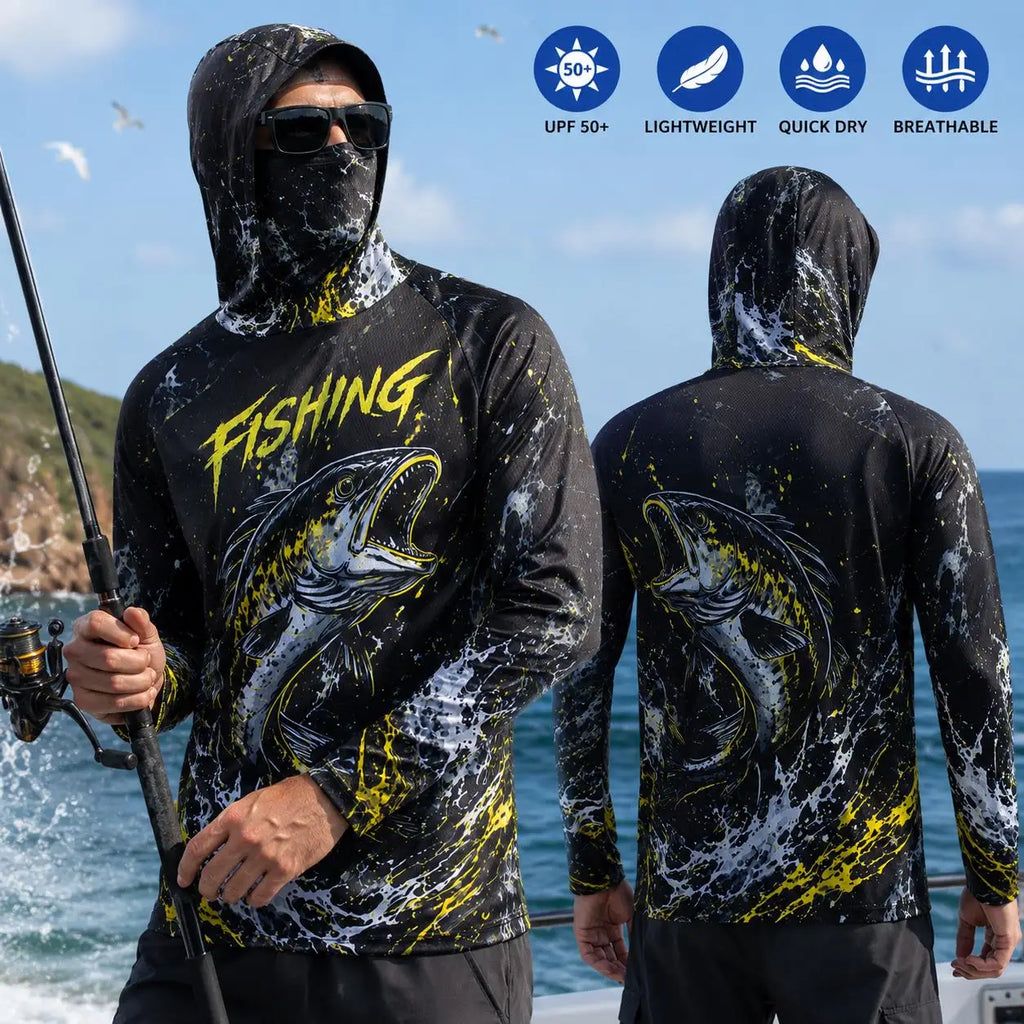 Men's Hooded Fishing Shirt UPF Sun Protection Breathable Long Sleeve Quick Dry Outdoor Angling Jersey With Face Cover - Matrix Studios