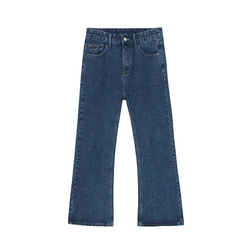 Men High Street Hip Hop Casual Small Flare Denim Jeans Pant Male Japan Korea Style Streetwear Vintage Denim Trousers Pant - Matrix Studios