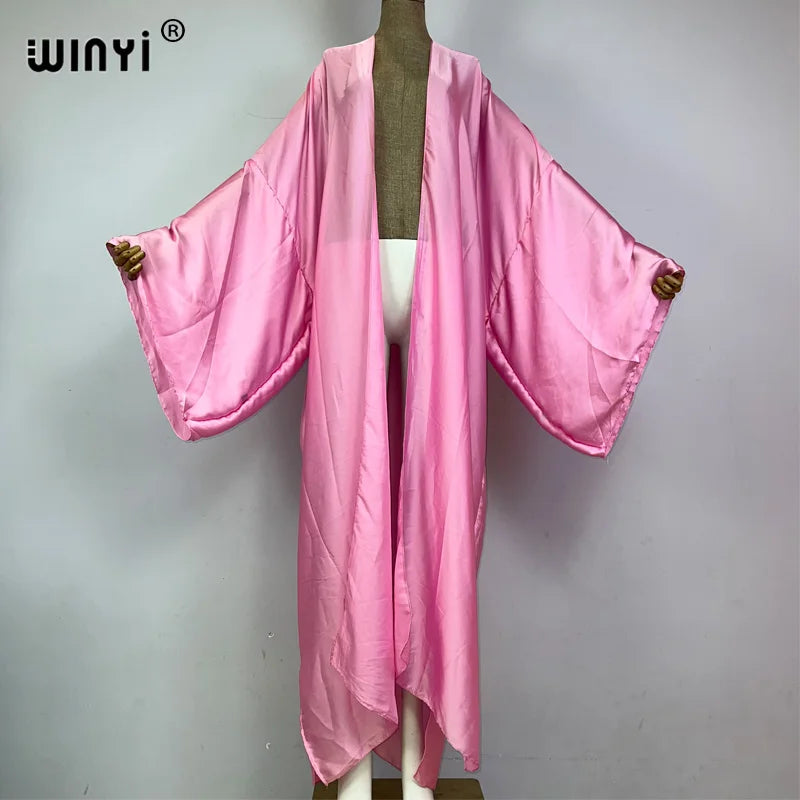 WINYI Kimono Boho Monocolour Kaftans Beach Wear Elegant Купальник Holiday Beach Outfits for Women Cover Ups Comfortable Dress - Matrix Studios