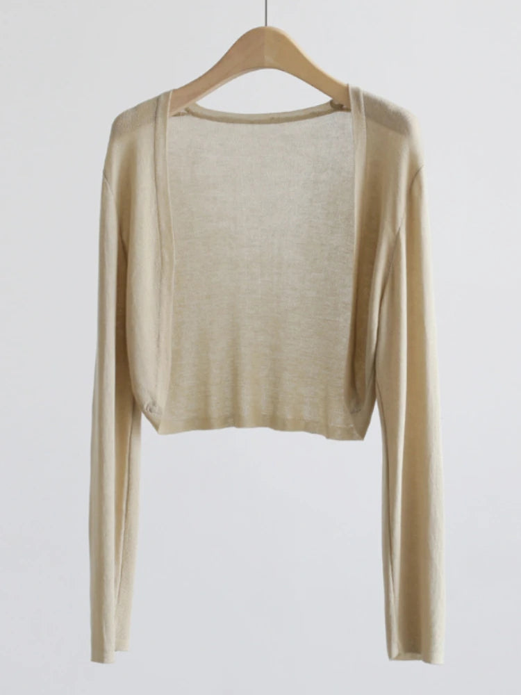 AOSSVIAO 2026 Women Elegant Solid Cardigan Coat Jackets Short Sleeve Korean Thin Knitted Shirt Female Y2K Cropped Top Outwea - Matrix Studios