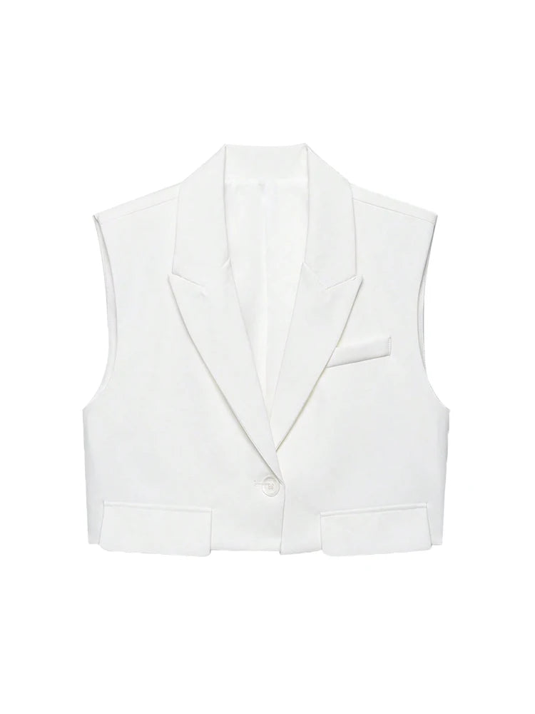 Women's Chic Vest Tops Fashion Cropped Waistcoat Sleeveless Lapel Collar Female Outerwear - Matrix Studios