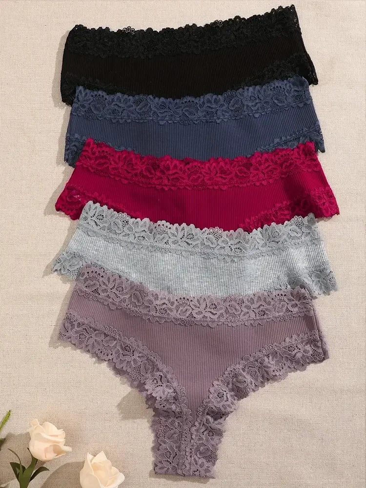 3Pcs/set Women Cotton Lace Panties Floral Intimate Underwear Trendy Patchwork Lace Briefs Female Soft Underpants Lingerie S-XL - Matrix Studios