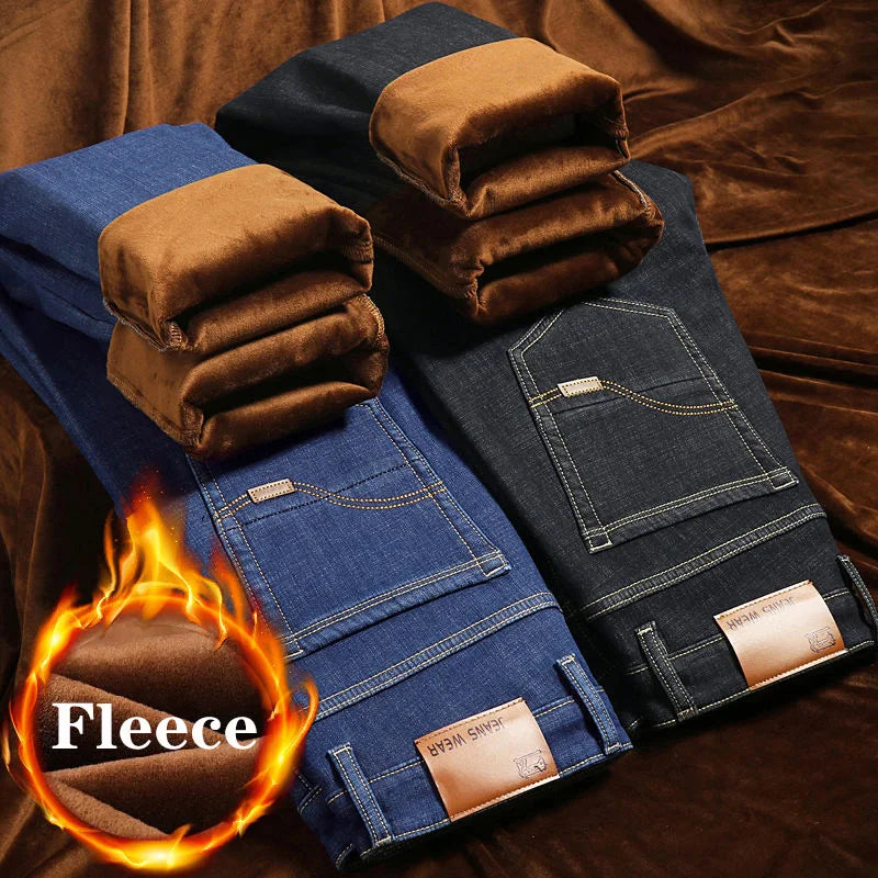 Brand Autumn Winter Warm Flocking Denim Soft Man Activities Fleece Line Men Jeans Black Blue Grey Colors - Matrix Studios