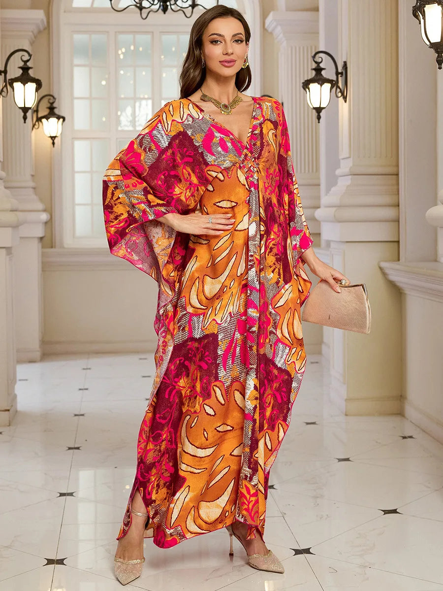 Kaftan Dresses for Women Wave Neck Swimsuit Cover Up Caftan Dress Plus Size Oversized Long Beach Dress - Matrix Studios