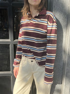 Summer Polo Shirts Woman Long Sleeve Crop Top Color Block Green Stripe Print Polo Shirts Mujer Casual Tops Striped Brown Autumn - Matrix-studios.com