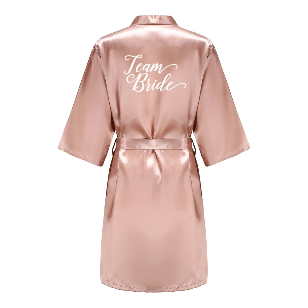 Rose Gold Satin Team Bride Bridesmaid Robe Wedding Bathrobe Gown Women Dressing Sleepwear Mother Maid of Honor Kimono - Matrix-studios.com