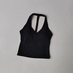 Women's Sexy V-Neck Fitness Bra Nude Sports Bra Hanging Neck Yoga Suit Vest Comfortable Breathable Gym Top for Active Wear - Matrix Studios