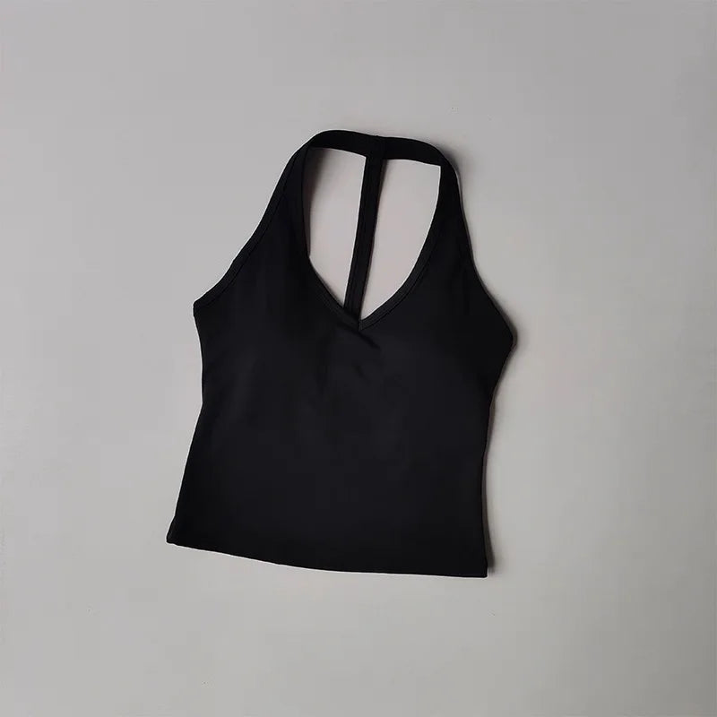 Women's Sexy V-Neck Fitness Bra Nude Sports Bra Hanging Neck Yoga Suit Vest Comfortable Breathable Gym Top for Active Wear - Matrix Studios