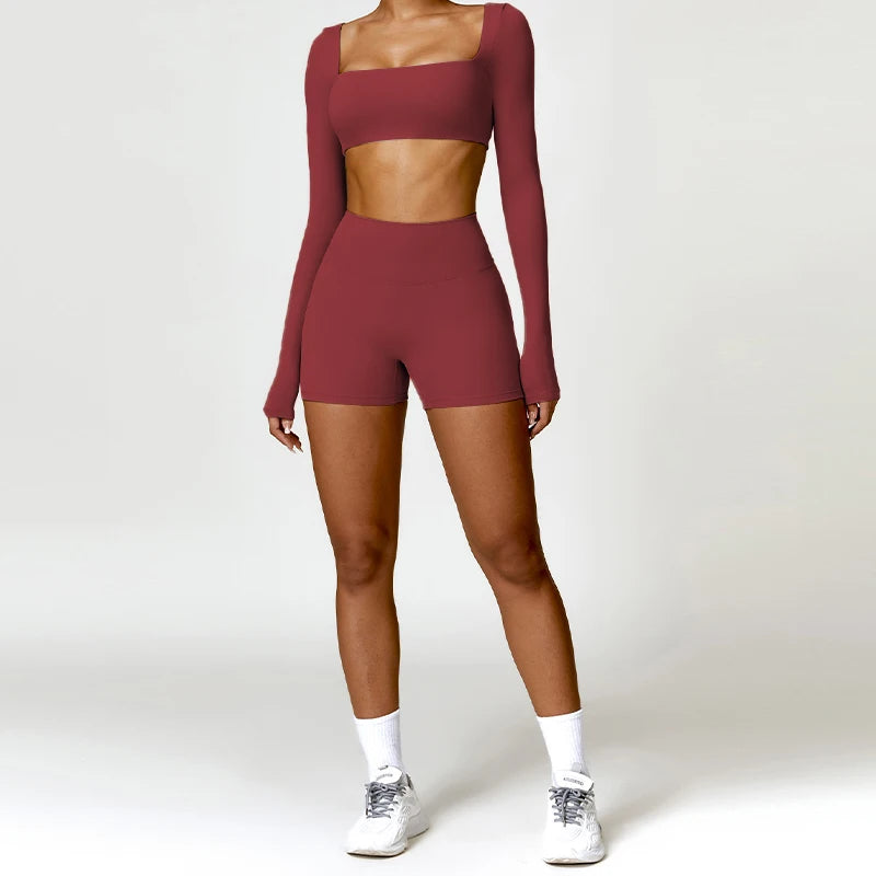 Summer 2PCS Yoga Suit Sports Set Women Quick-Dry Gym Set Women Tracksuit Running Workout Long Sleeve Sports Shirt Yoga Clothing - Matrix-studios.com