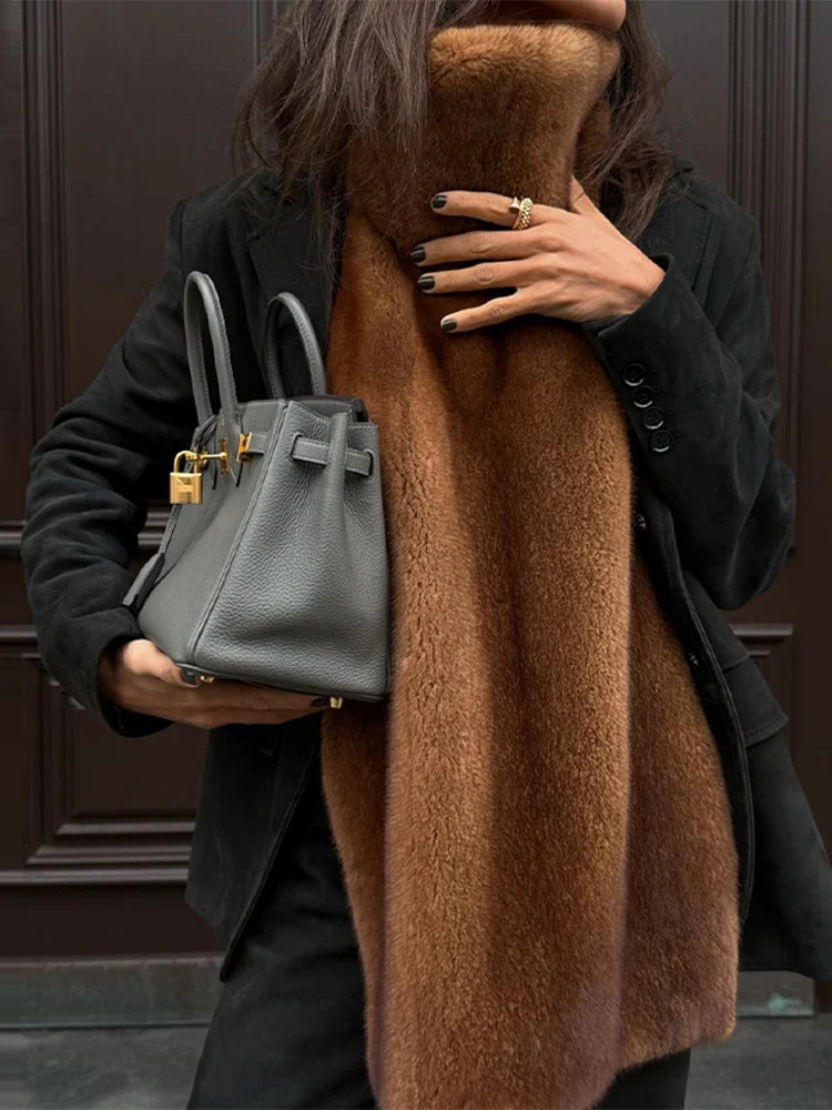 Chic Turtleneck Fur Vest Women All-matching Solid Sleeveless Fluffy Cozy Vests Female 2025 Autumn Winter Fashion Lady Layering - Matrix Studios