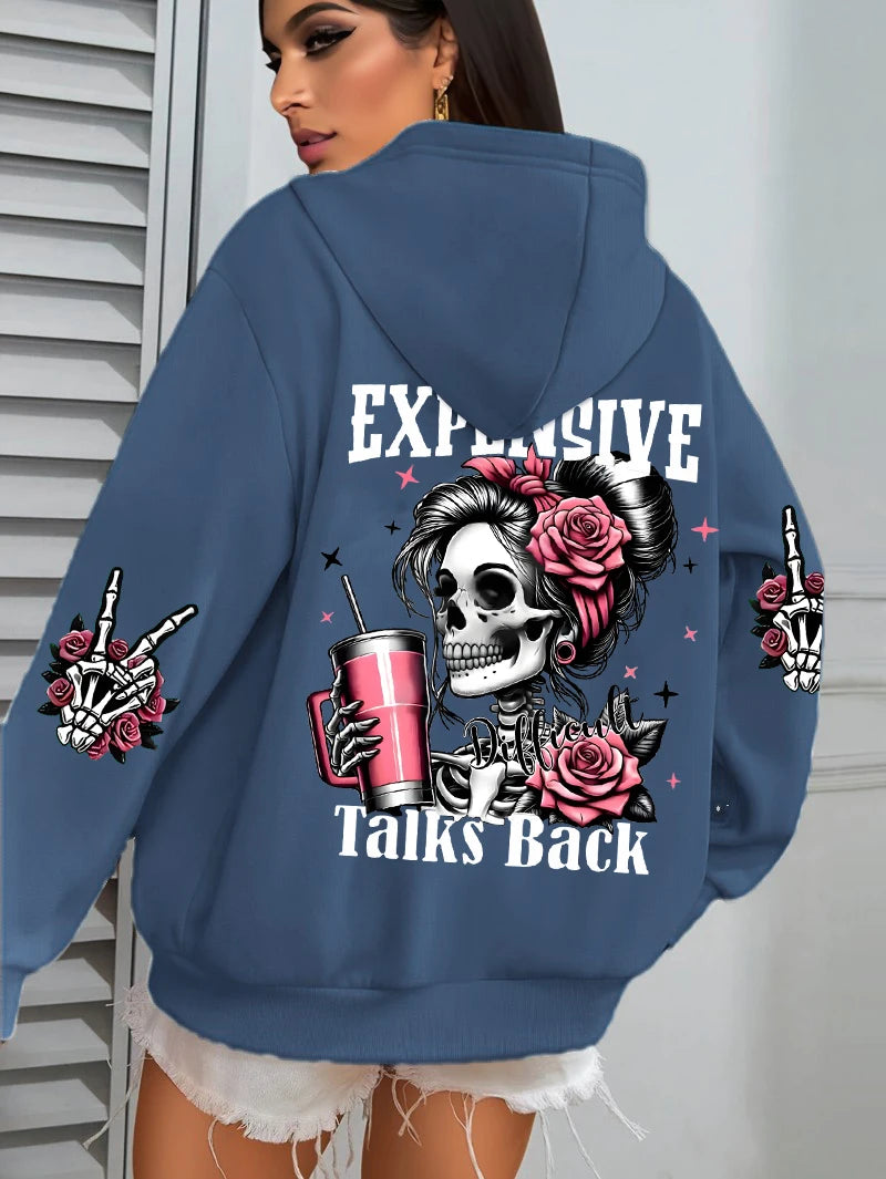 Expensive Talks Back Funny Printing Womens Hoodie Loose Multicolor Pullovers Fleece Autumn Sportswear Casual Pocket Hoody - Matrix Studios