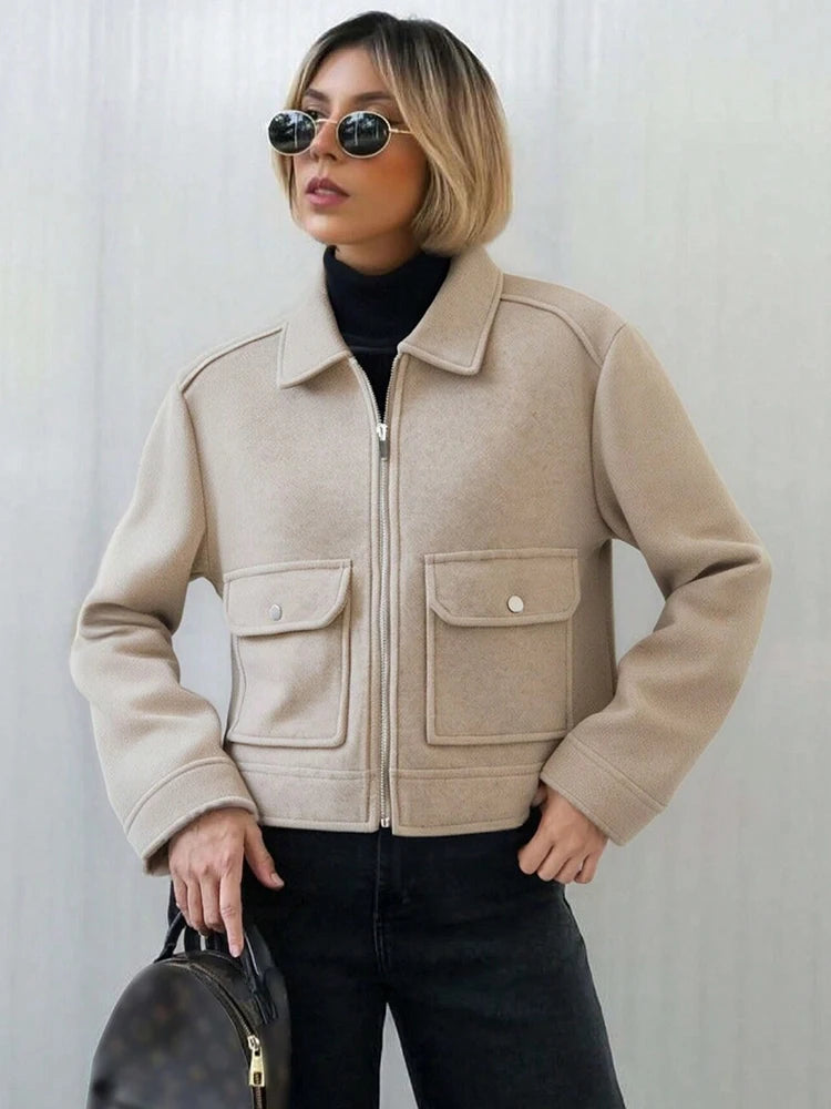 SLTNX Women's Zipper Jacket Coat New Winter Long Sleeve Pocket Outerwear Coat Short Street Elegant Women's Jacket - Matrix-studios.com