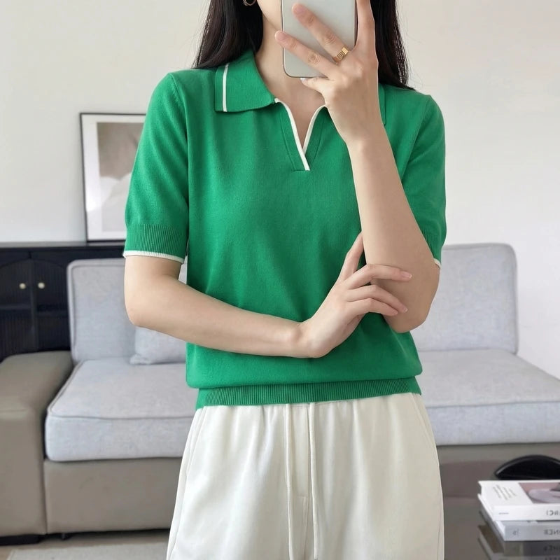 WinvyNee Women's Spring Summer Casual T-Shirt 100% Cotton Polo Neck Trim Short Sleeve Soft Lightweight Cool Daily Top ZA1002026 - Matrix-studios.com