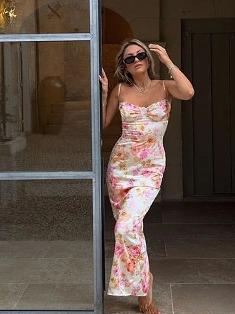 Suninheart Summer Spaghetti Strap Floral Print Party Dresses Elegant Maxi Bodycon Wedding Guest Holiday Dress New In Dress 2023 - Matrix-studios.com