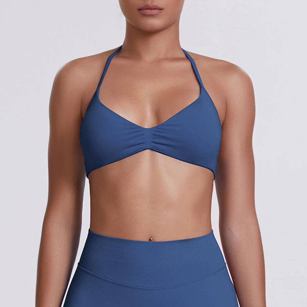 Sexy Neck Strap Bra for Woman Summer Breathable Backless Yoga Bra Women Fitness Solid Color Yoga Sports Bra Workout Top - Matrix-studios.com