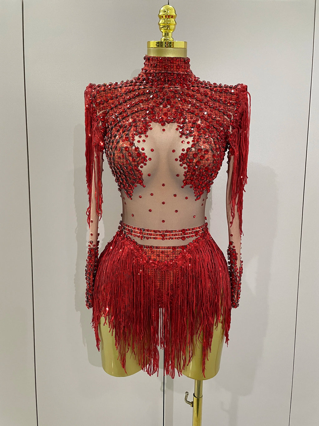 Women Sparkly Rhinestone Sequin Tassel Stretch Bodysuits 2025 New Arrival Birthday Party Nightclub Dj Stage Performance Costume - Matrix Studios