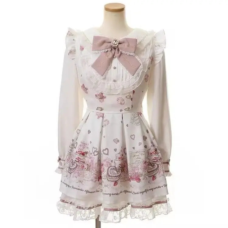 Y2k Japanese Kawaii Two-Piece Sets Long Sleeve Top + Short Skirt Sweet Women Casual Cute Print Bow Patchwork 2025 New Arrival - Matrix-studios.com