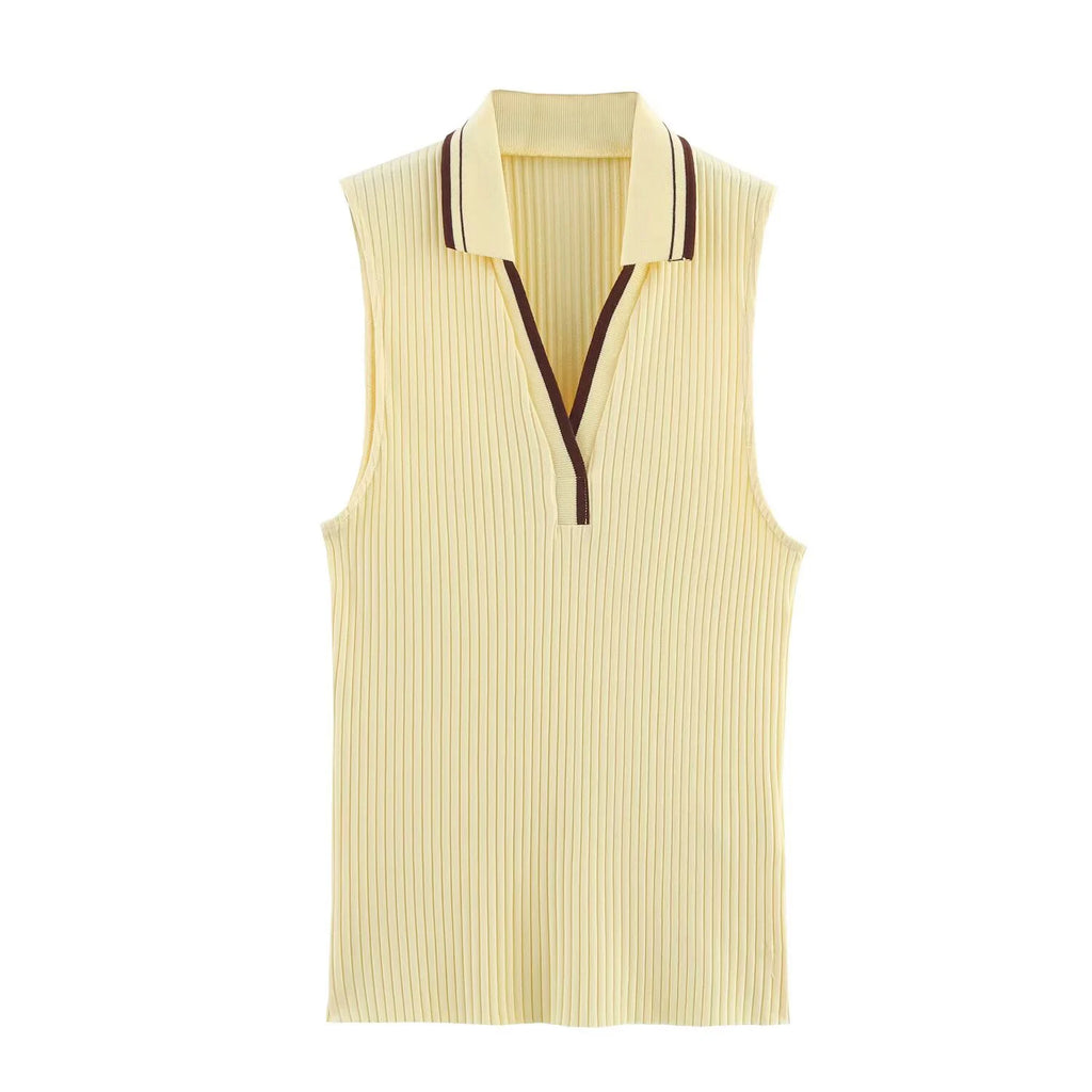 Summer New Fashion Style Ribbed Sleeveless Polo Collar T-shirt Sports Style Polo Shirt Vest Top Women's Clothing - Matrix-studios.com