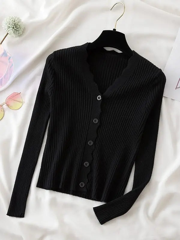 Sweater Knitted Cardigan Button Jacket 2023 Autumn Winter V-neck Long Sleeve Casual Tops For Women Sweater Green - Matrix Studios