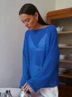 Talenza Hollow Knitted Sweater Pullover Women's Solid See-through O-Neck Long Sleeve Knitted T-Shirt Loose Casual Pullover 2026 - Matrix Studios