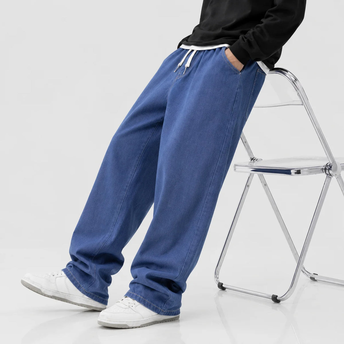 2026 New Streetwear Loose Jeans Men Korean Style Fashion Loose Straight Wide Leg Pants Men's Brand Clothing Black Light Blue - Matrix Studios