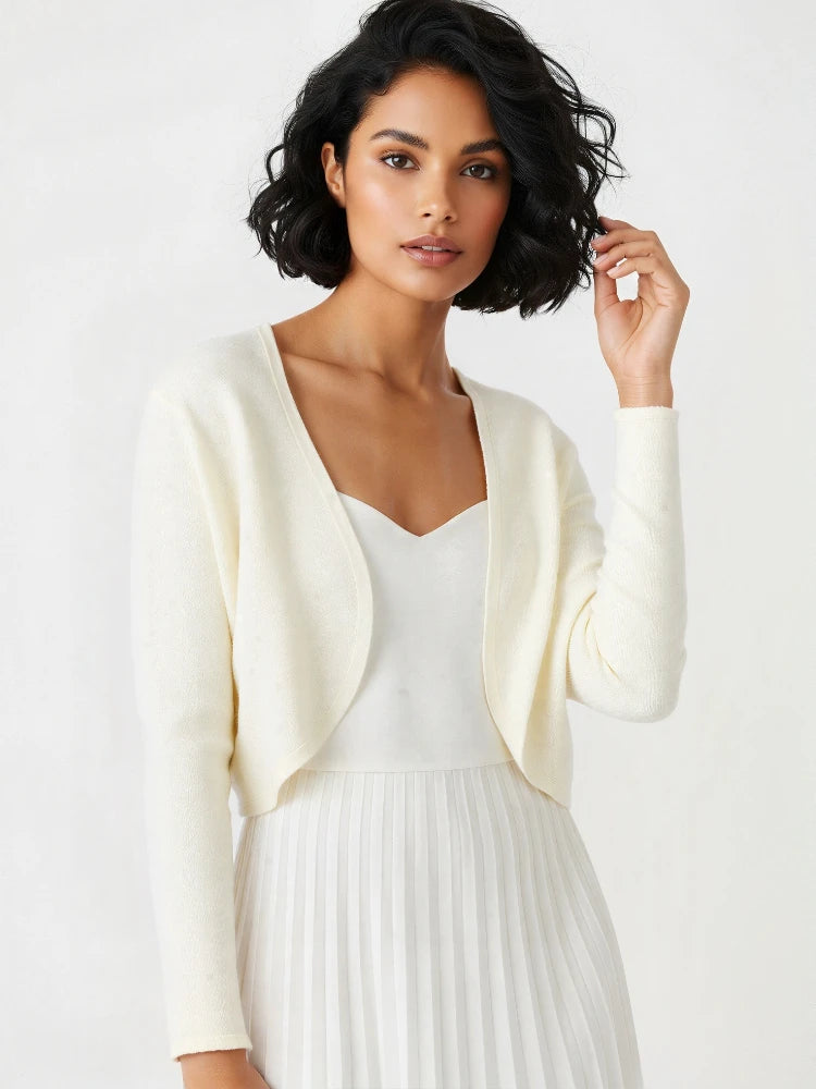 AOSSVIAO 2026 Summer Elegant Solid Women Cardigan Coat Short Sleeve Korean Thin Knitted Shirt Female Y2K Cropped Top Outwea - Matrix Studios