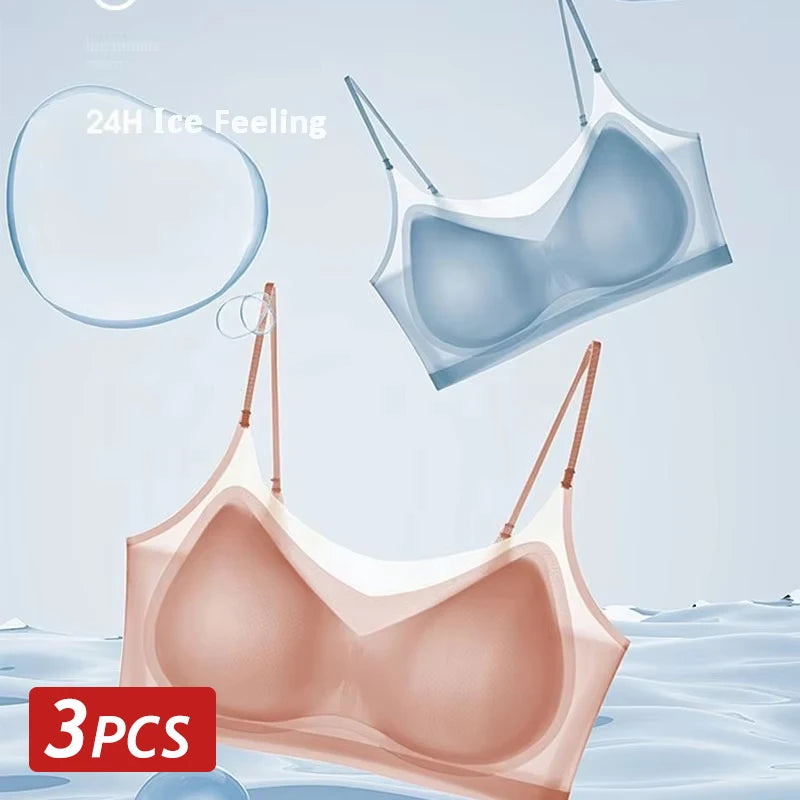 3PCS Ultra-Thin Breathable Ice Silk Bras Women's Seamless Back Halter Vest Wrap Bras Chest Gather Together Light Breathable Tops - Matrix Studios