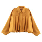 Women's Bomber Jackets Coats Fashion Turn-down Collar Long Sleeve Loose Coats Vintage Female Outerwear Chic Tops - Matrix-studios.com