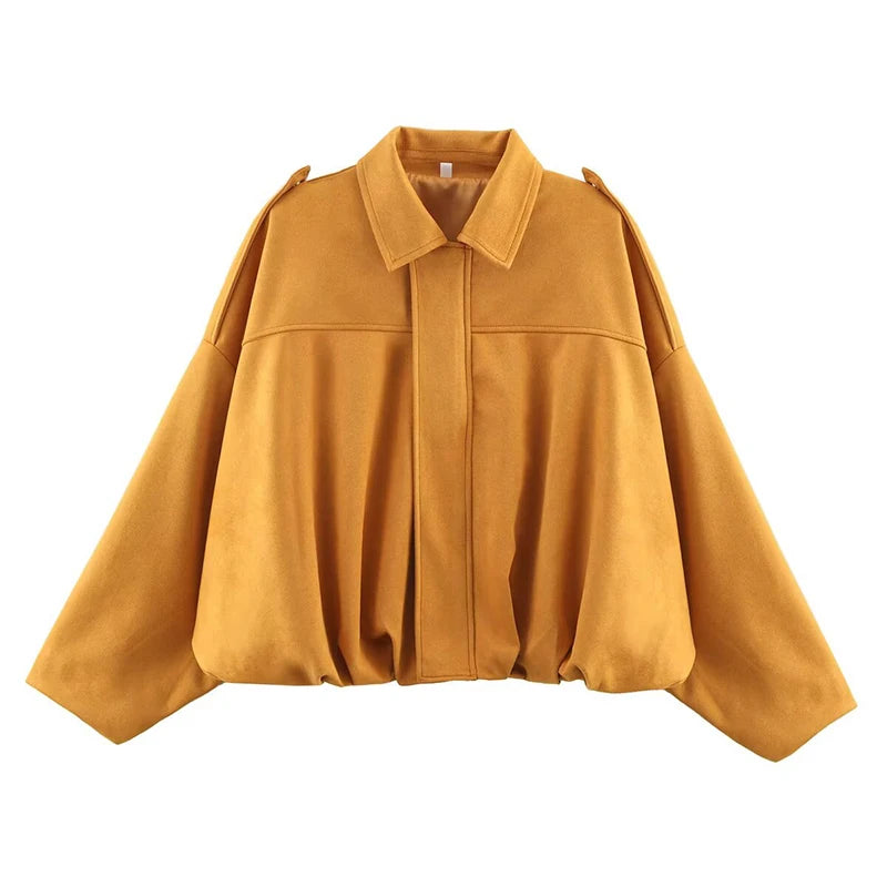 Women's Bomber Jackets Coats Fashion Turn-down Collar Long Sleeve Loose Coats Vintage Female Outerwear Chic Tops - Matrix-studios.com