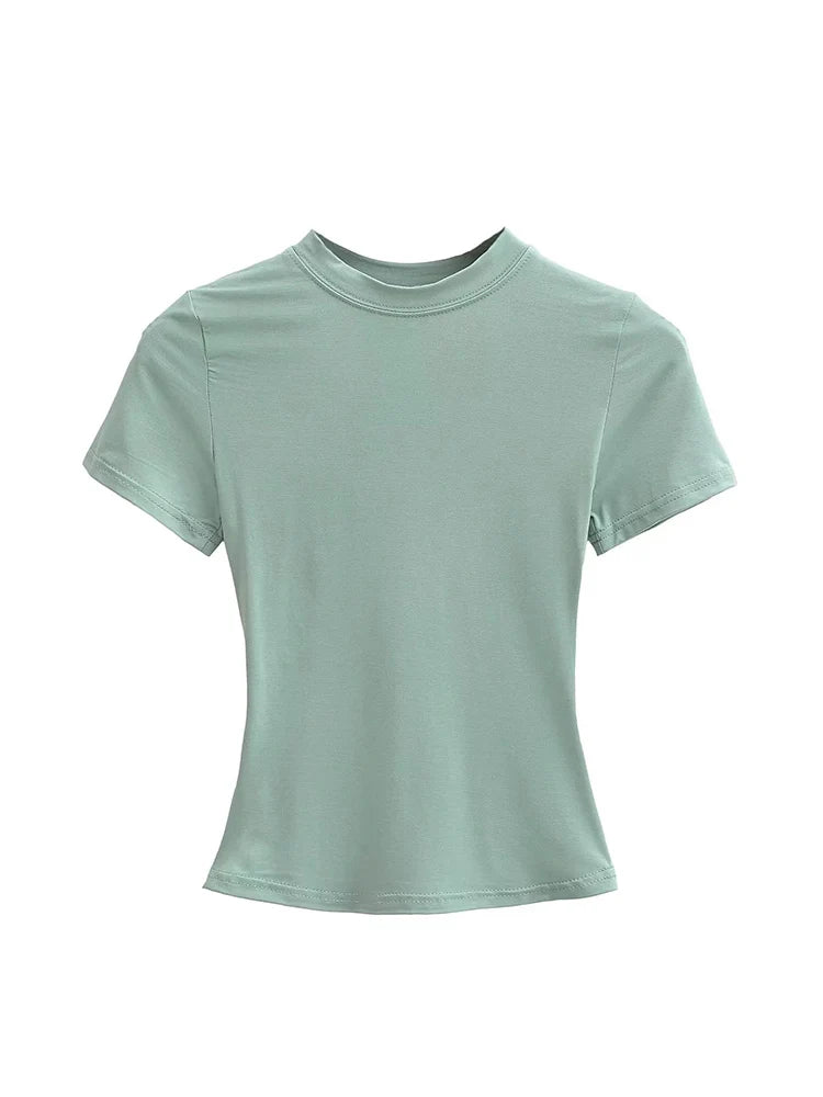 2025 New High Quality Casual T shirt Sexy Slim Short Sleeves Fashion Trend Solid Women Clothing y2k Tops - Matrix-studios.com