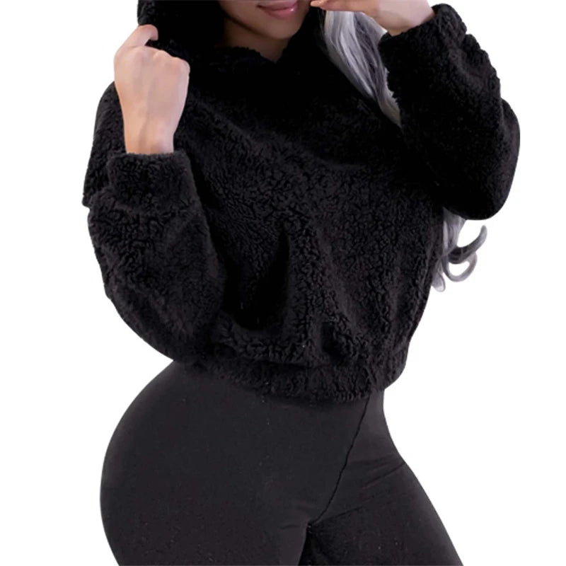 Winter Korean Fashion Bear Ears Cute Loose Hoodie Fluffy Hooded Warm Sweatshirt Long Sleeve Top Solid Pullover Clothes For Women - Matrix Studios