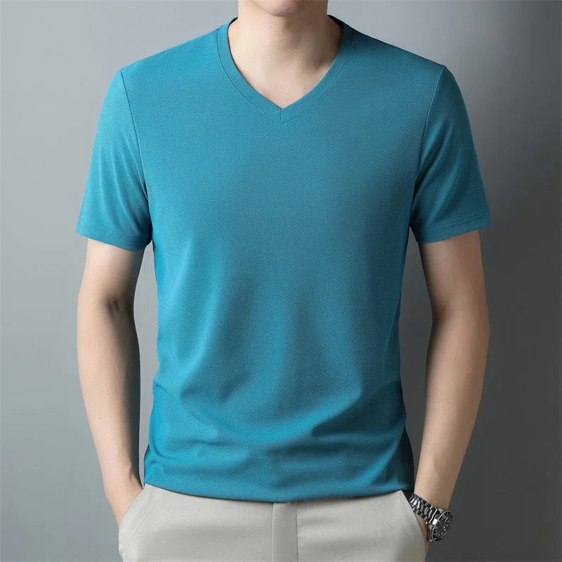 2026 Men's New Waffle V Neck Short Sleeved T-shirt Summer Comfortable Top - Matrix Studios