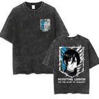 Anime Attack on Titan Vintage Washed Print T-shirt Mikasa Ackerman Eren Jaeger Wings of Freedom Logo Mens Summer Cotton T-shirts - Matrix Studios
