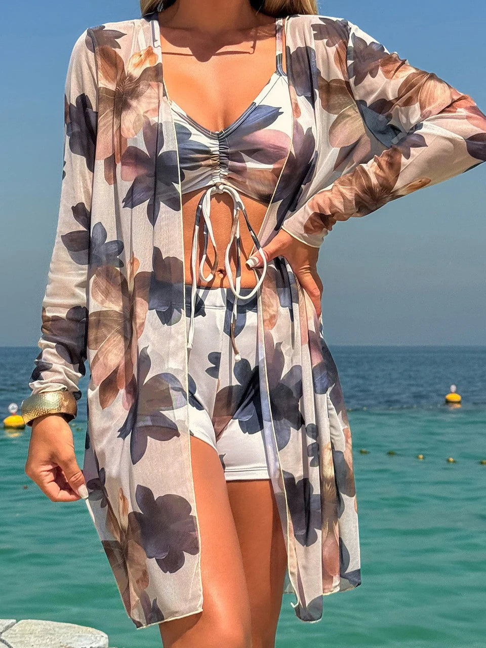 3 Pieces Tie Dye Bikinis Swimsuit 2026 New Women Drawstring Front Swimwear Female High Waist Shorts Bathers Swim Suit Beachwear - Matrix-studios.com